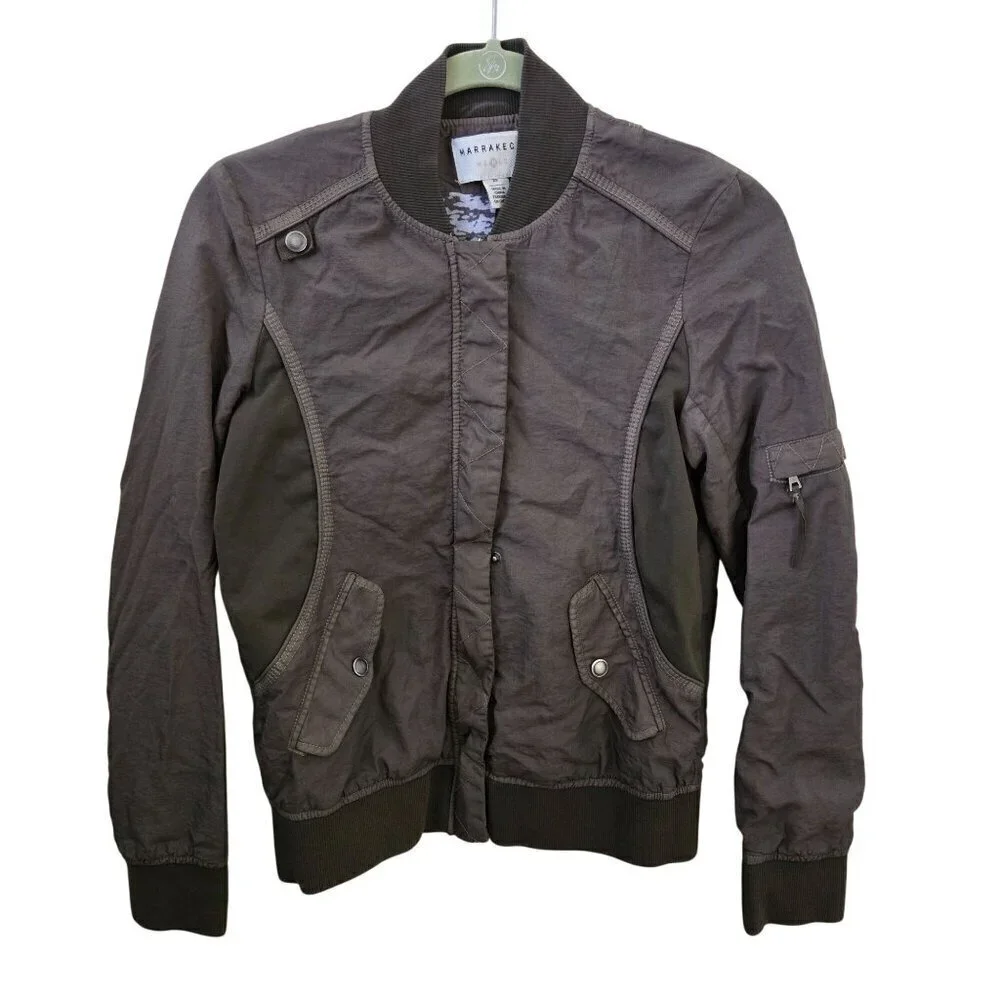 Anthropologie Marrakech Vista Bomber Jacket Green Brown Full Zip Pockets Size XS